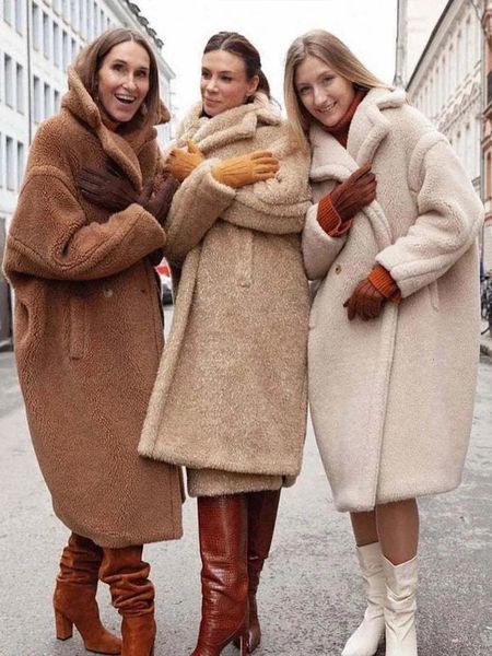 Mulheres misturas de lã inverno fofo casaco mulheres vinage grosso lambswool teddy jaqueta oversized moda velo casaco senhora casual solto casacos de pelúcia 231020