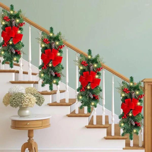 Fiori decorativi Ghirlanda natalizia LED Luce Bowknot Scala appesa ghirlanda ornamento per la decorazione festiva domestica