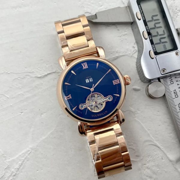 Erkekler Paslanmaz Çelik Tourbillon Üç Dikişleri İzleyin En iyi lüks marka 42mm Otomatik Mekanik Saatler Çelik kayış pat moda