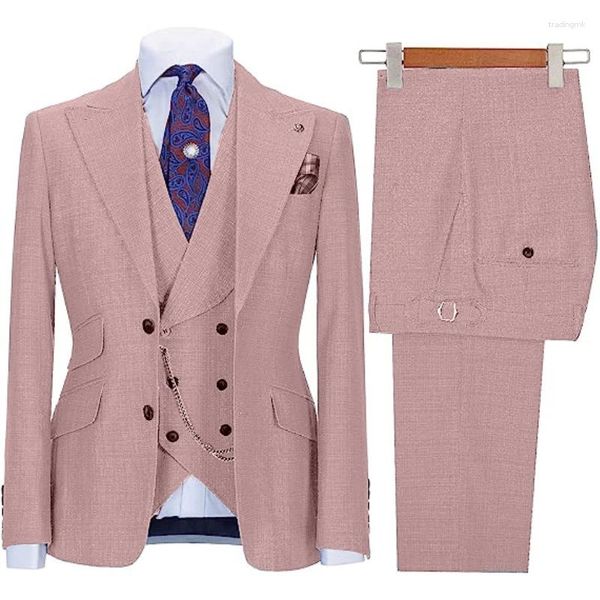 Abiti da uomo Abito da uomo rosa 3 pezzi con risvolto Solido sottile business casual per la cerimonia nuziale sposo formale lavoro smoking giacca gilet pantaloni