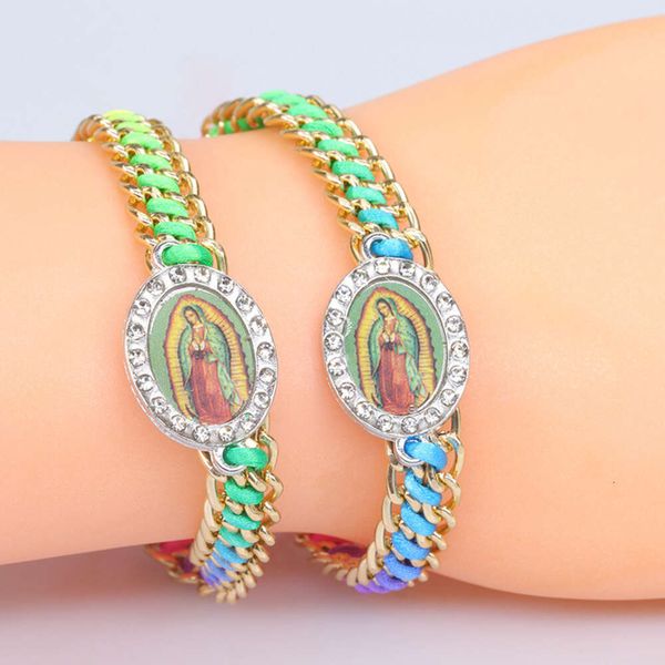 Nova Virgem Maria Pulseira de Tecido Festa de Páscoa Presente Religioso Cubana Corrente Trança Pulseiras Pulseira Ajustável Para Meninas Encantos Vsco Amizade Acessórios Estéticos