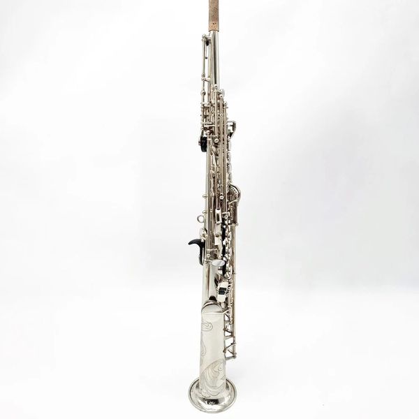 Saxofone soprano profissional prateado 802, estrutura b-flat, instrumento artesanal francês, esculpido à mão, padrão sax soprano