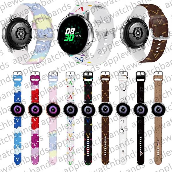 20mm 22mm Bandas Designer Samsung Watch Band Watch Strap para Samsung Galaxy Watch 5 4 Band 40mm 44mm 42mm 46mm Sports Silicone Líquido Monograma Pulseira Smart Straps