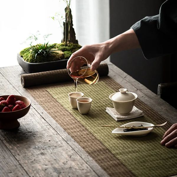 Runner da tavolo Zen Lino Tappetino da tè Panno Bandiera giapponese Set Cuscino Impermeabile Isolamento termico Stile cinese 231020