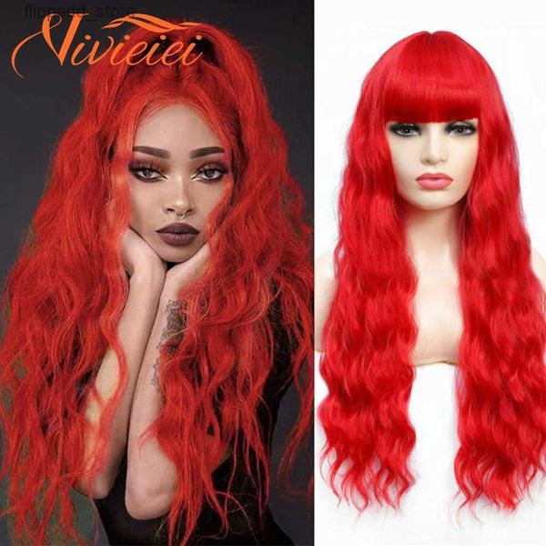 Perucas sintéticas sintéticas longas onda reta amarelo vermelho loiro lolita perucas para mulheres peruca cosplay com franja halloween natal resistente ao calor q231021