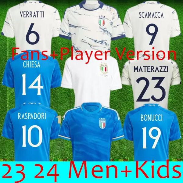 2023 İtalyan Jersey Italys Futbol Formaları Scamacca Immobile Chiesa Futbol Gömlekleri Raspadori Jorginho Barella Bastoni Verratti Maglia Italiana Milli Takım Kiti