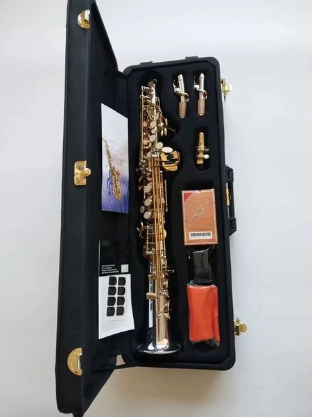 Профессиональный саксофон-сопрано Bb O37, оригинальная структура один в один, белая медь, посеребренная прямая труба, сплит-саксофон-сопрано 00