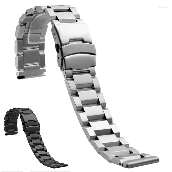 Relógio Bandas Aço Inoxidável Banda Strap Mulheres Homens Metal Watchband Link Pulseira 18mm 20mm 22mm 24mm Acessórios Escovados Prata Preto