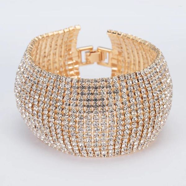 Pulseira feminina brilhante de 15 fileiras com strass e pulseira de festa