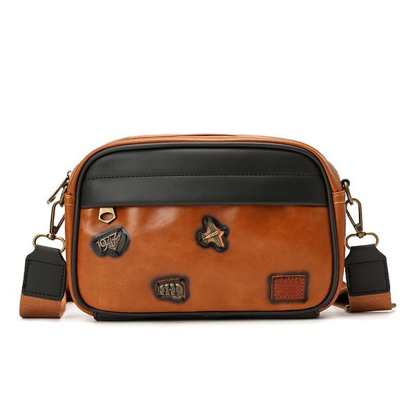 2023 nova retro café carteiro bolsa de ombro coreano masculino casual moda rebite pequeno saco