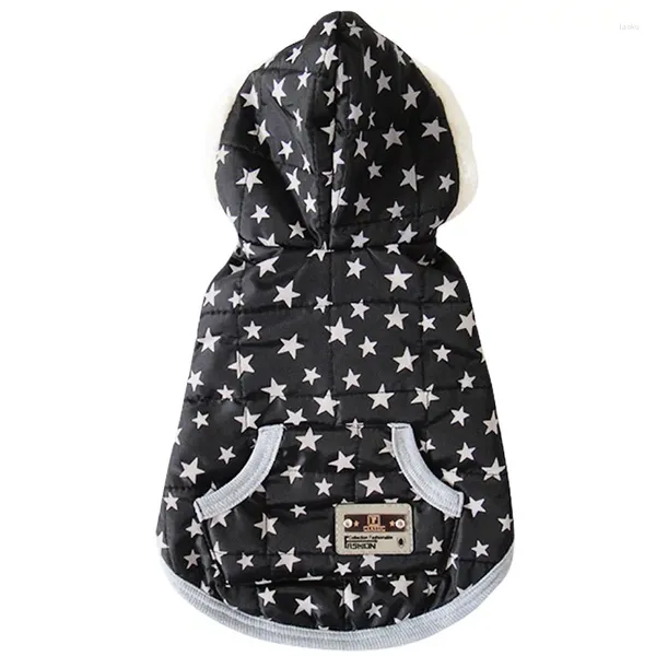 Abbigliamento per cani Cappotto per animali domestici con cappuccio alla moda di qualità nera Stile giacca invernale per cani con motivo a stella Abbigliamento caldo per gatto