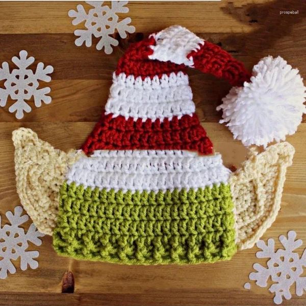 Berets Chapéu de Natal de Crochê para Bebê Xmas Beanie Tricotado Skull Cap Jingle Bells Elf Hats