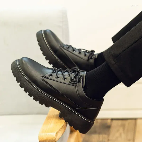 Elbise ayakkabıları sonbahar deri erkekler su geçirmez kaymaz platform siyah iş resmi gündelik erkekler