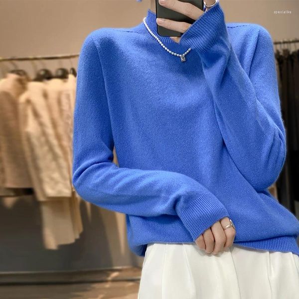 Kadın Sweaters Minimalist Stil Kadın Rahat Kaşmir Yumuşak Sıcak Yarım Yaka Düz Tvap Giyim Beyaz Turuncu Yeşil Biege Mavi Kırmızı Pembe Üstler