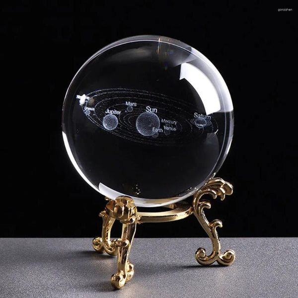 Estatuetas decorativas 6cm 3D Po Props com base Home Planets Modelo Gravado Sistema Solar Miniatura Presente Artesanato Bola de Cristal Decoração Esfera