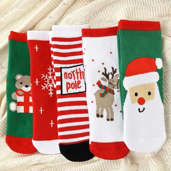 5 pares/set ano novo crianças meias de natal engraçado natal papai noel árvore floco de neve elk neve meias de algodão para meninos meninas presentes