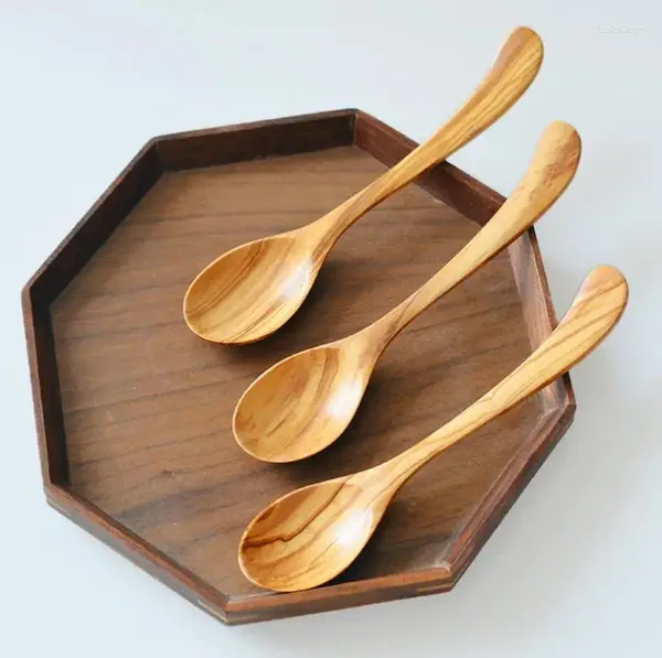 Cuillères 50pcs cuillère en bois d'olivier soupe en bois pour manger mélange remuant cuisson longue poignée miel Style japonais SN3674