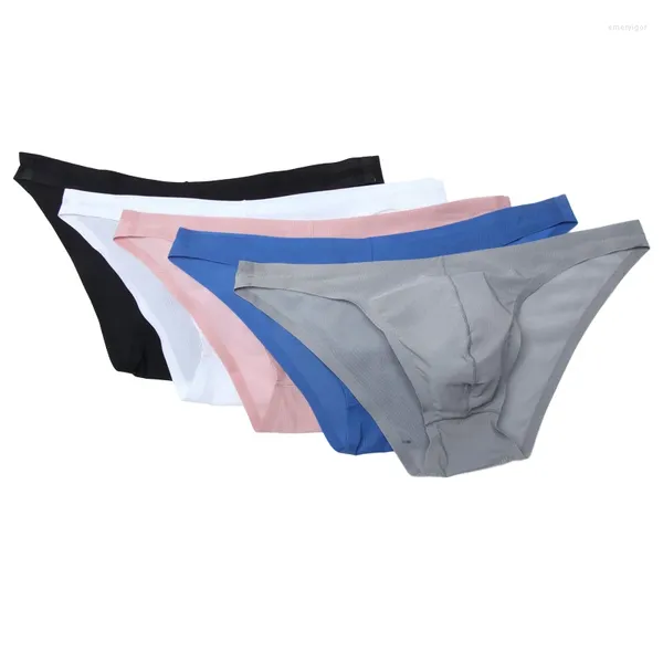 Mutande 5PCS Slip senza cuciture da uomo giapponese sottile seta di ghiaccio traslucido U-convesso traspirante vita bassa bikini intimo di grandi dimensioni