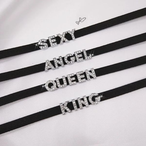 Chokers Harajuku Brief Name Choker Halskette für Frauen Goth Schwarz Samt Leder Chocker Kragen Cosplay DIY Custom Schmuck 231021