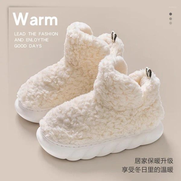 Stivali Invernali Pantofole In Lana Di Agnello Pelliccia Per Le Donne 2023 Peluche Spessa Antiscivolo Neve Donna Slip-On Piattaforma Calda Caviglia Botas