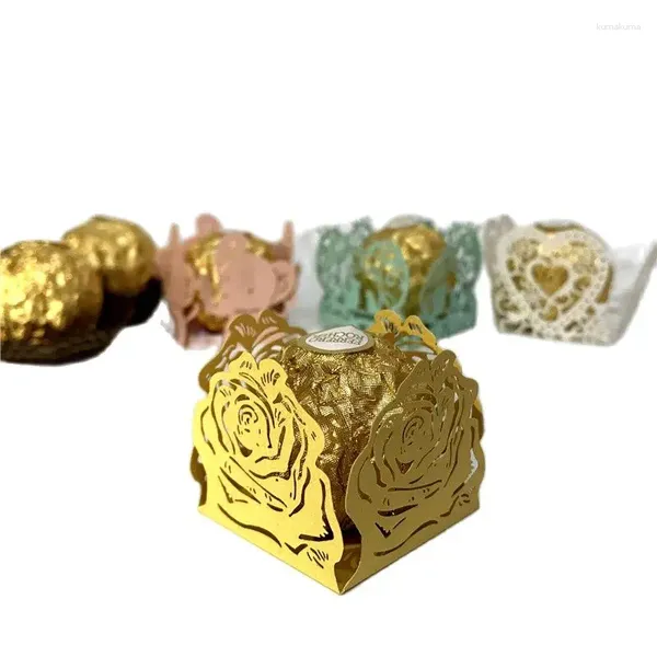 Envoltório de presente 50 pcs corte a laser rosa padrão pérola festa de casamento favor chocolate doces mini caixas