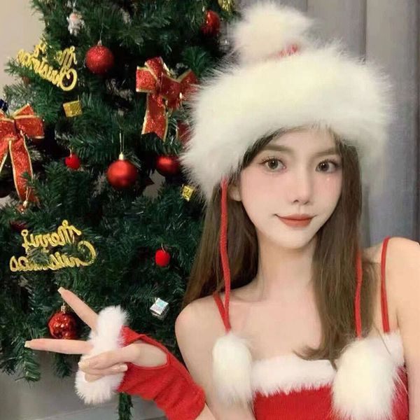 Cappello di Natale Moda per bambini e adulti Cappello di lana rosso con palla appesa di Natale Ragazza INS Cappello interno di velluto Lei Feng di moda Capodanno Dolce e carina Ragazza morbida