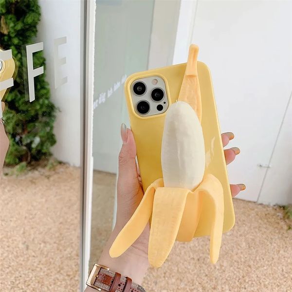 Handyhülle Interessante 3D-Dekompressions-Fleece-Banane für iPhone 14 11 12 13 Pro X XS Max XR 7 8 6 Plus 5 SE Silikonhülle 231104