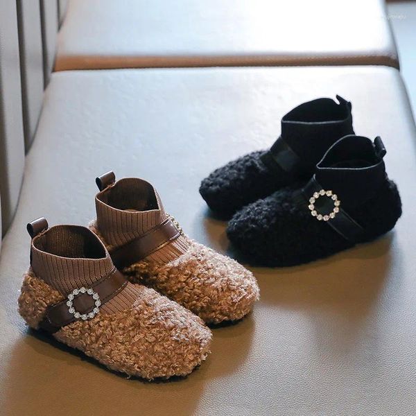 Stivali Scarpe per bambini Per ragazze Peluche Riscaldamento Inverno Calzini per bambini Calzini per bambini Moda Suola morbida in velluto di cotone