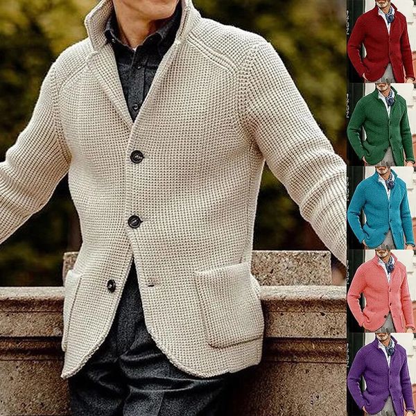 Suéter dos homens outono inverno camisola mens terno de malha negócios casual quente manga longa cardigan casacos masculino moda botão azul marinho 231020
