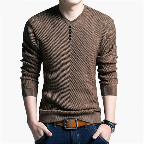 Suéter masculino de cor sólida, pulôver masculino com decote em v, suéter casual de manga comprida, suéter masculino de alta qualidade de lã de caxemira 231021