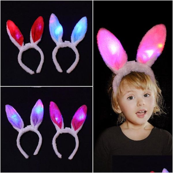 Partybevorzugung LED-Licht blinkt flauschige Kaninchenohren Stirnband Pailletten Kopfschmuck Hase Cosplay Kopfwickel Halloween Weihnachten Kopfbedeckung D Dhlgi