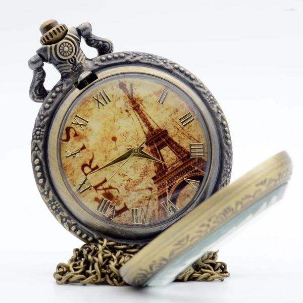 Orologi da tasca Antique Steampunk Custodia trasparente Orologio al quarzo Parigi Collana con ciondolo Catena Uomo Donna Regalo analogico Relogio De Bolso