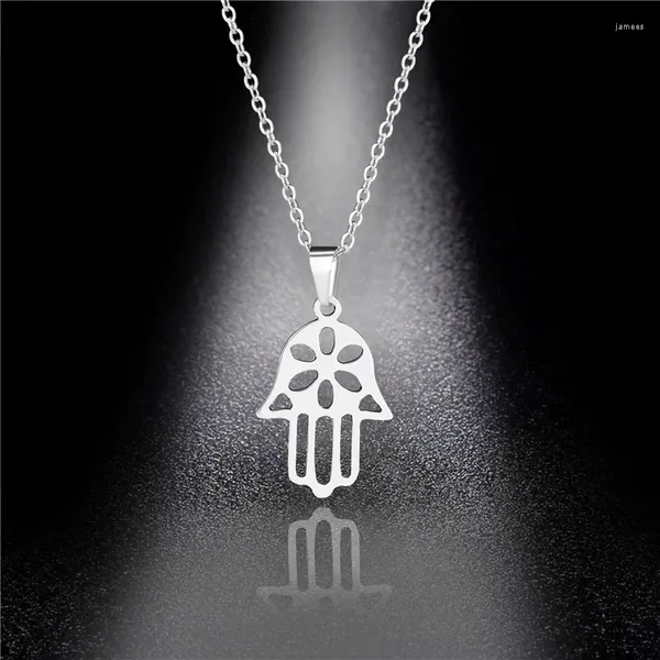 Collane con ciondolo Donna Uomo Collana a mano di Hamsa Oro argento Colore Acciaio inossidabile Cavo di Fatima Catena clavicola Girocollo Gioielli punk