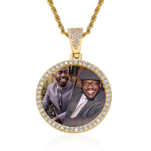 Medaglioni rotondi Nome personalizzato Foto Collana con ciondolo Designer per donna Uomo Gioielli Hip Hop Personalizzato inciso Cz Diamante Collane con catena da tennis Regalo