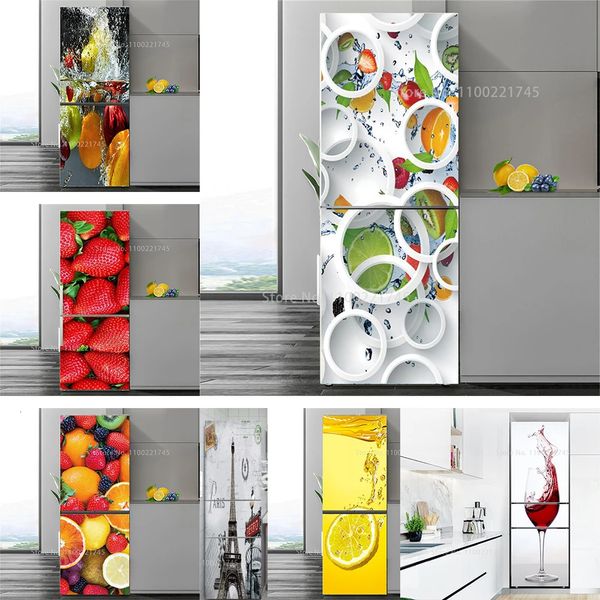 Adesivos de parede Tamanho personalizável Adesivo de geladeira Colorido Fruta Poster Adesivo de parede 3D Mural PVC Impermeável Cozinha Geladeira Adesivo 231020