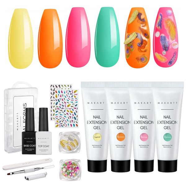 Nagellack Makartt Poly Nail Extension Gel Kit 4 Farben All In One Builder Glue Gel mit Base Top Coat Set Nails Forms French Maniküre 231020