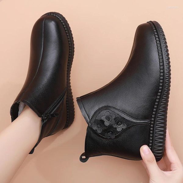 Stiefel Winter Wasserdicht Echtes Leder Flache Knöchel Für Frauen Plüsch Warme Weiche Bequeme Damen Baumwolle Schuhe