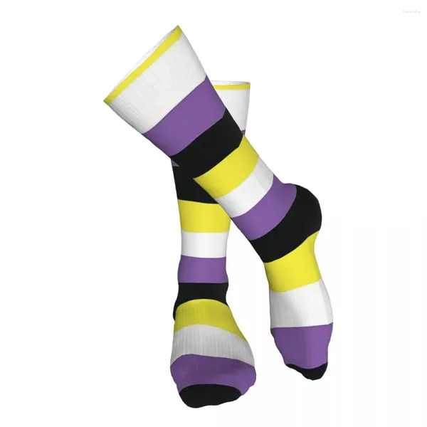 Meias masculinas não-binárias bandeira do orgulho meias adultas elásticas para correspondência diária cores brilhantes confortáveis