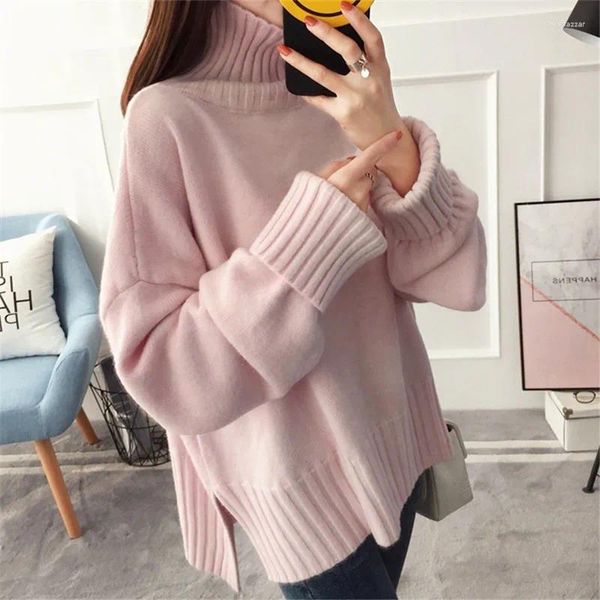 Frauen Pullover 2023 Mode Weiche Warme Rollkragenpullover Rot Rosa Gestrickte Herbst/Winter Lose Damen Pullover