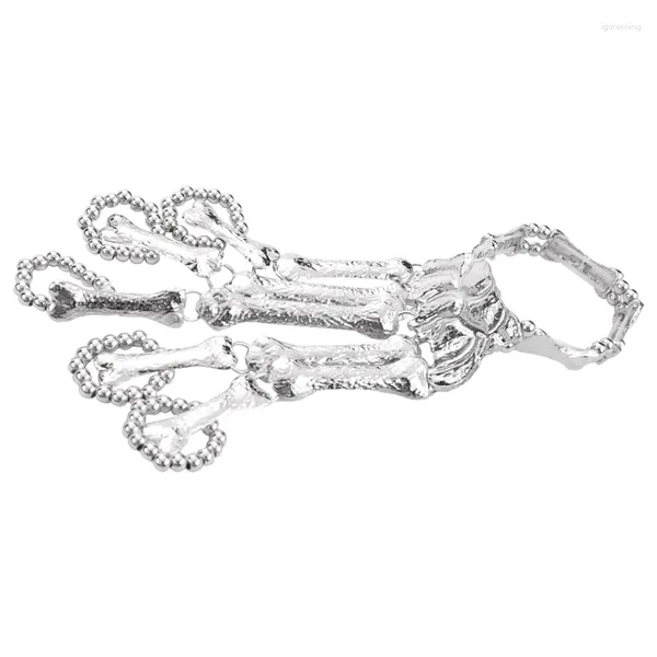 Charm-Armbänder, Halloween-Armband, Totenkopf-Finger, Metallskelett-Handarmband mit Ring, für Damen und Herren auf Party (Silberfarbe)