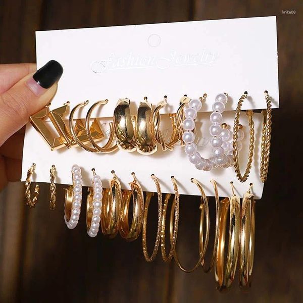 Creolen 6 Teile/satz Gold Farbe Perle Twist Set Für Frauen Vintage Metall Geometrische Schmetterling Herz 2023 Trendy Schmuck