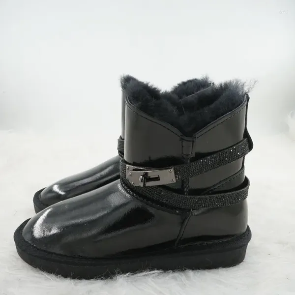 Stivali 2023 fibbia per cintura con strass di alta qualità decorazione donna lana naturale vera pelle neve inverno scarpe vere calde