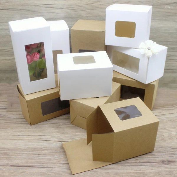 Schmuckbeutel Zerong 50 Stück Großhandel Geschenke Paket Box 8 x 8 x 10/12/14/16 x 20 cm rechteckiges Fenster Kraftweiß Süßigkeiten Party Verpackung