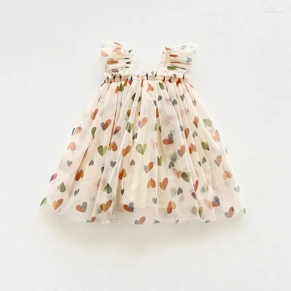 Vestidos de menina 0-7t gril vestido verão floral roupas de bebê bonito gaze branca e rosa bonito colorido ponto impressão presente saia 2023