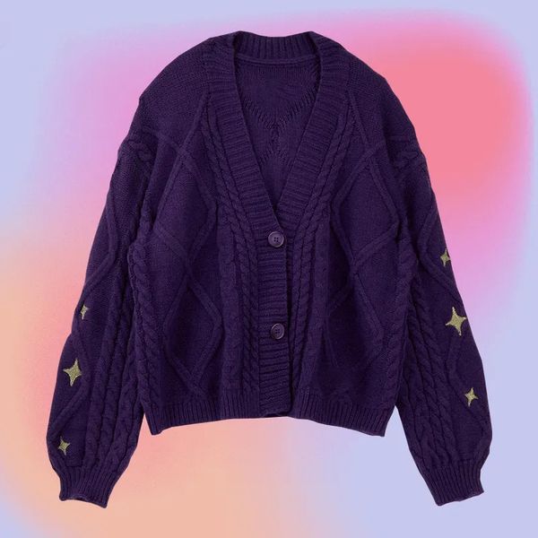 Mulheres suéteres inverno solto cardigans mulheres estrela bordado de malha tay vintage y2k streetwear único breasted manga longa top casacos 231021