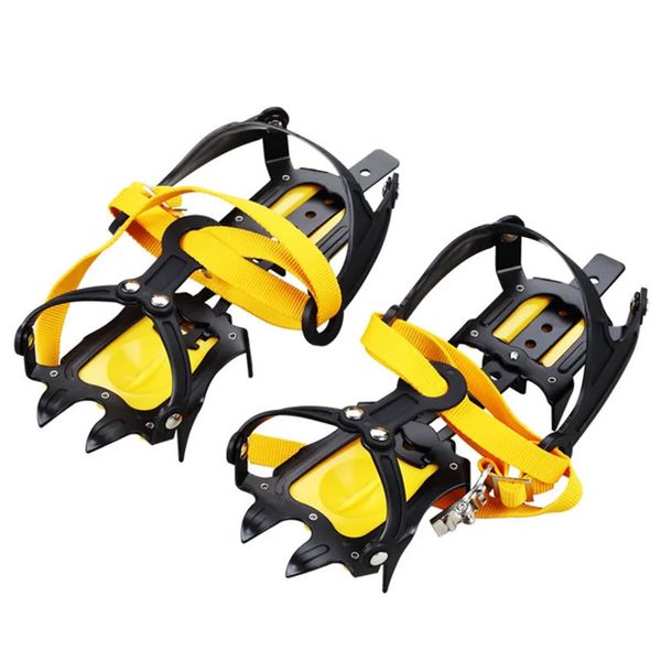 Crampons de montanhismo 10 dentes para escalada ao ar livre Crampons antiderrapantes ajustáveis para caminhada de inverno no gelo montanhismo raquetes de neve Capas de sapato deslizantes de aço manganês 231021