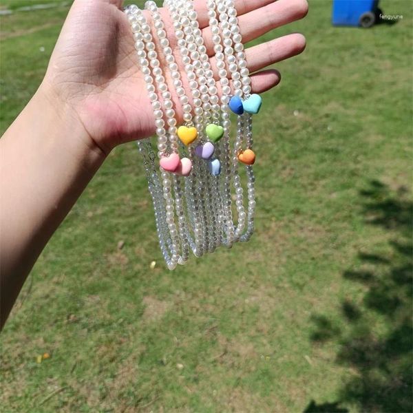 Pingente colares moda artesanal pérola gargantilha para mulheres boêmio colorido coração colar meninas verão praia festa jóias