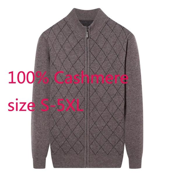 Suéteres masculinos Chegada 100% Cashmere Cardigan Zipper Casaco Outono Inverno Mandarim Collar Homens Casual Malha Suéter Grosso Plus Size S-4XL5XL 231021