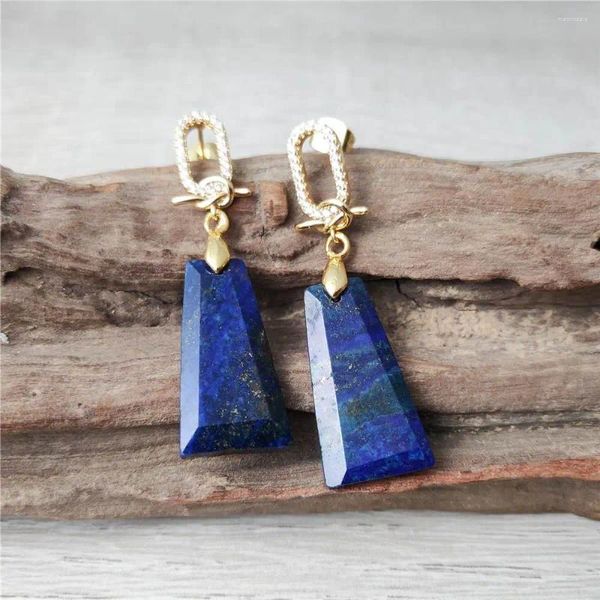 Brincos pendurados FUWO Atacado Trapézio Azul Lapis Lazuli Com Zircão Cúbico Espumante Perfeito Para Qualquer Ocasião 5 Pares/lote ER470