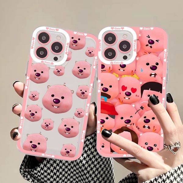 Casos de telefone celular Coreia dos desenhos animados P-Pororo bonito loopy rosa caso para iphone 14 13 12 11 pro max xs x xr mini capa protetora 231021